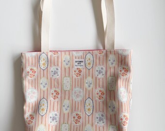 Tote in floral frames stripe peach - beach bag
