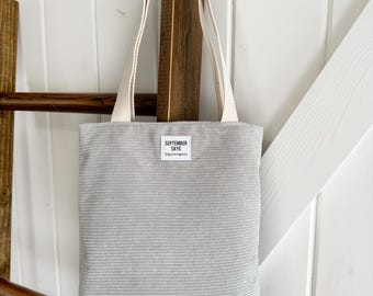 Mini Tote Bag in light gray corduroy