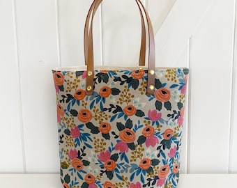 Simple tote in rifle paper fall floral - beach bag - canvas tote - aesthetic bags - handmade bag - gifts for her