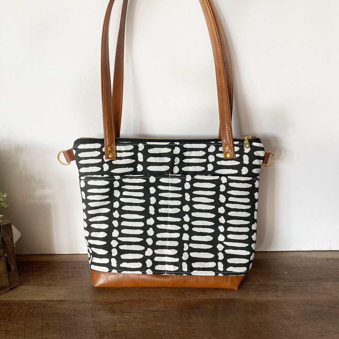 READY TO SHIP Black and White Boho Print Basic Handbag Purse Small Tote ...