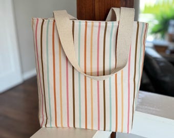 Simple tote in pastel thin stripe Indy bloom - beach bag - lunch tote - Bible study tote - Mother’s Day gift
