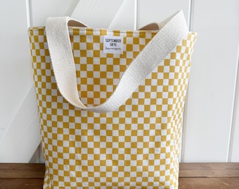 Simple tote in mustard checker - beach bag - lunch tote - Bible study tote - Mother’s Day gift