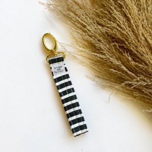 Gold key Fob black and white stripe - wristlet lanyard - new car gift - keychain for women - teen gift