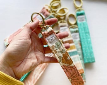 Gold key Fob in golden girl print - wristlet lanyard - new car gift - keychain for women - teen gift