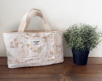 NEW! Bible or book bag tote in faux quilted white and floral / book cover / devotional bag / gifts for mom
