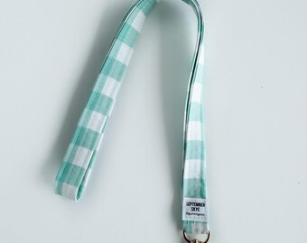 Lanyard / ID Badge / aqua blue gingham