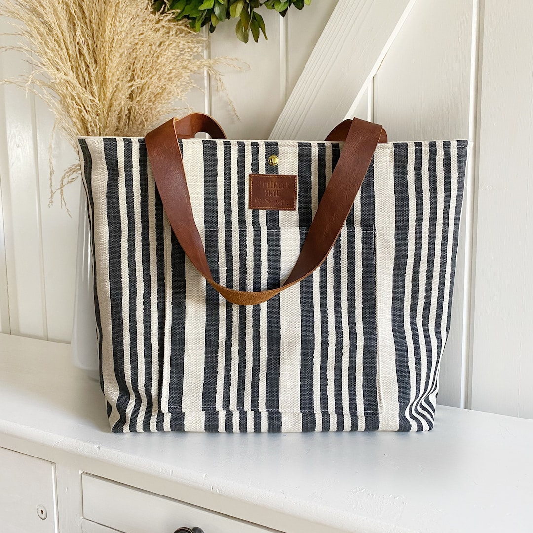 Bodie Black and Linen Stripe Chubby Tote Bag Aesthetic - Etsy