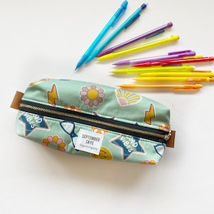 Patches in mint boxy brush pencil bag - makeup bag - storage bag