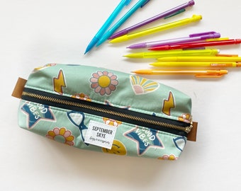 Patches in mint boxy brush pencil bag - makeup bag - storage bag