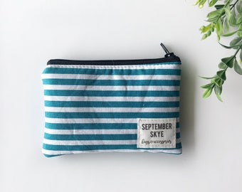 Turquoise and white striped mini coin purse