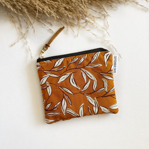 CLEARANCE - Rust orange vines square mini pouch - makeup bag - lipgloss pouch