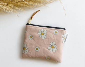 Daisies in spring pink square mini pouch - lipstick bag - mini makeup bag - gift card holder