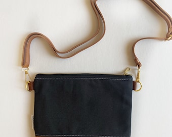 Ready to ship - Small crossbody bag in solid black canvas