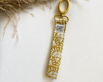 Gold key Fob in boho summer sunshine - wristlet lanyard - new car gift - keychain for women - teen gift