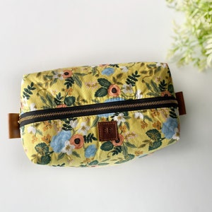 Yellow floral rifle paper boxy makeup bag