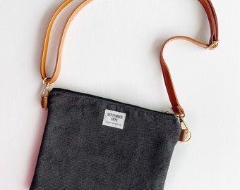 Small crossbody bag in dark charcoal gray corduroy - travel bag - small purse