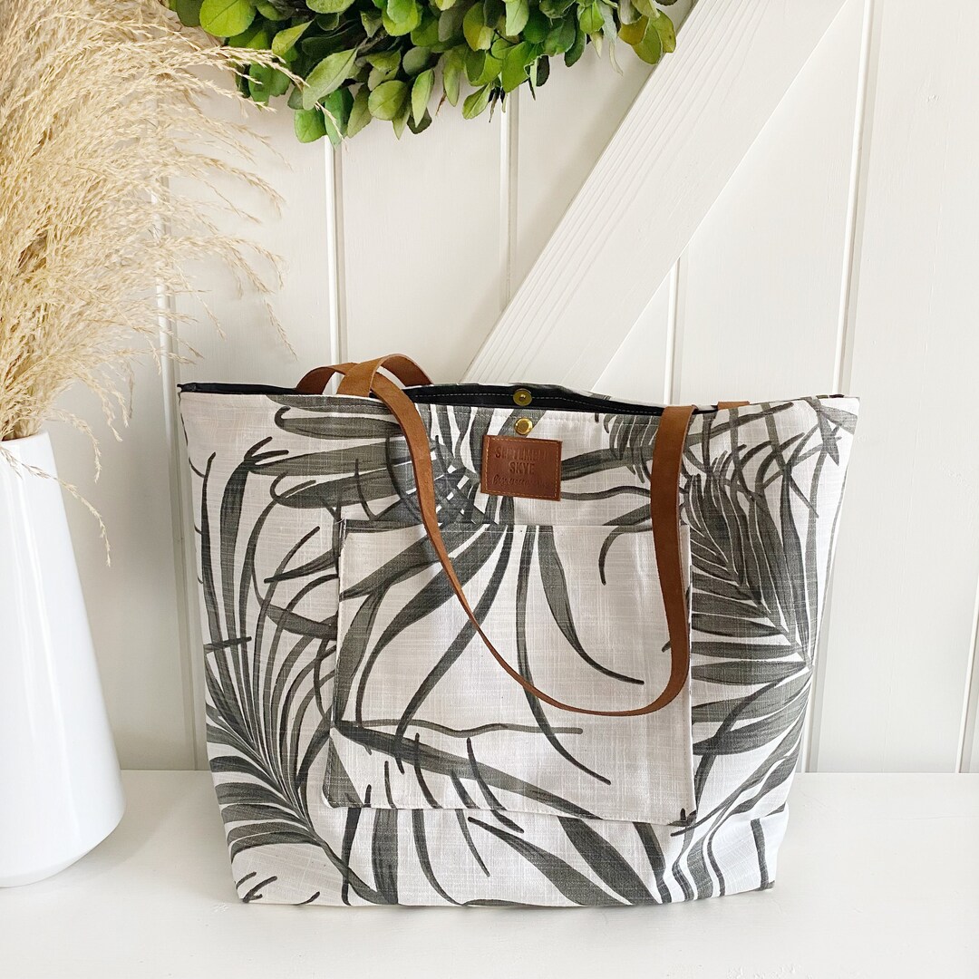 Dark Fern Leaf on White Chubby Tote Bag Aesthetic Bags Etsy