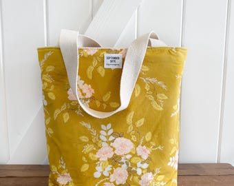 Simple tote in mustard floral - beach bag - lunch tote - Bible study tote - Mother’s Day gift