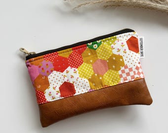 Coin purse in patchwork faux quilted floral - lipstick organizer - purse organization