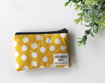 Mini coin purse in mustard polka dot