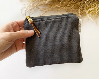 Ready to ship!  Charcoal gray corduroy square mini pouch