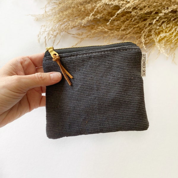 Ready to ship!  Charcoal gray corduroy square mini pouch
