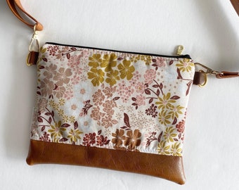 Small crossbody bag in floral with blush pink and olive green