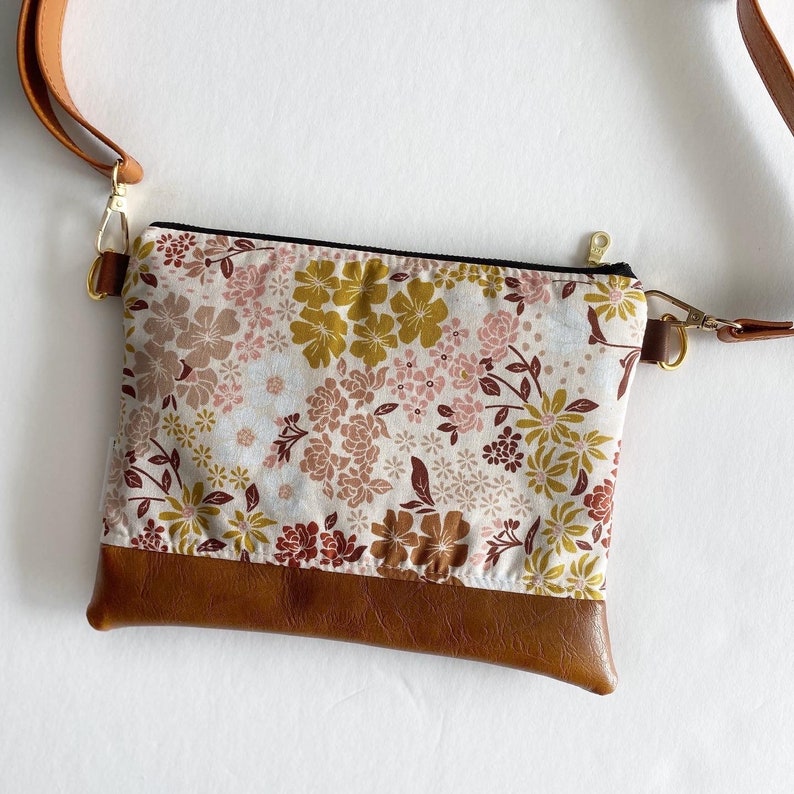 Small crossbody bag in floral with blush pink and olive green image 1