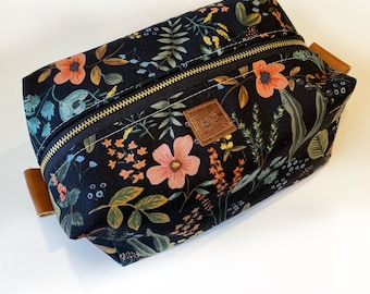 Rifle paper black botanical boxy makeup bag