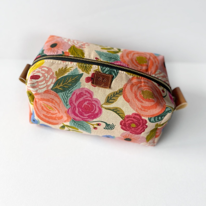 Boxy makeup bag in rifle paper Juliet rose cream vanity bag gifts for her image 3
