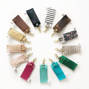Chapstick holder keychain in genuine leather - assorted colors and patterns