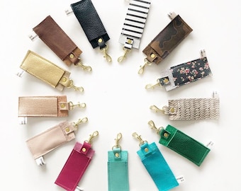 Ready to ship - Chapstick holder keychain in genuine leather - assorted colors and patterns