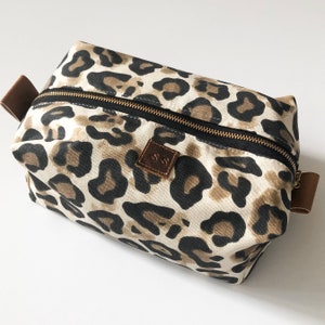 Leopard print boxy makeup bag with black interior vanity bag Christmas gift image 1