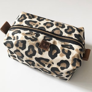 Leopard print boxy makeup bag with black interior vanity bag Christmas gift image 1