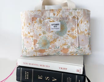 NEW! Bible or book bag tote in Sketchy floral  / book cover / devotional bag / gifts for mom