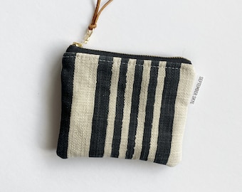Bodie black and linen cream vertical stripe square mini pouch