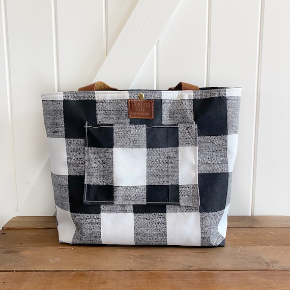 Black and white buffalo plaid tote new arrivals