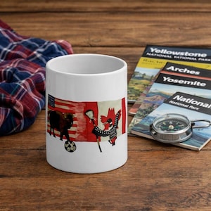 Bison und Loon Keramik Kaffeetasse, rustikale Cabin Decor, Wildlife Art