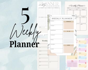 5 planner settimanali stampabili / Download immediato PDF + PNG / Pronti per la stampa