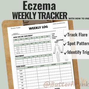 Suivi hebdomadaire de l'eczéma pour enfants | Journal imprimable de la peau, journal des poussées, déclencheurs, planificateur d'aliments et de traitements pour les parents