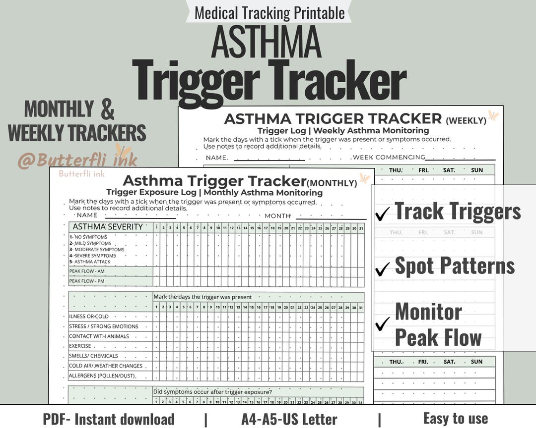 Weekly Trigger Log Asthma Trigger Tracker Printable | Weekly & Monthly Asthma Trigger Log ...