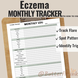 Eczema Monthly Tracker for Kids | Printable Skin Diary, Flare-Up Log, Triggers, Food & Treatment Planner for Parents