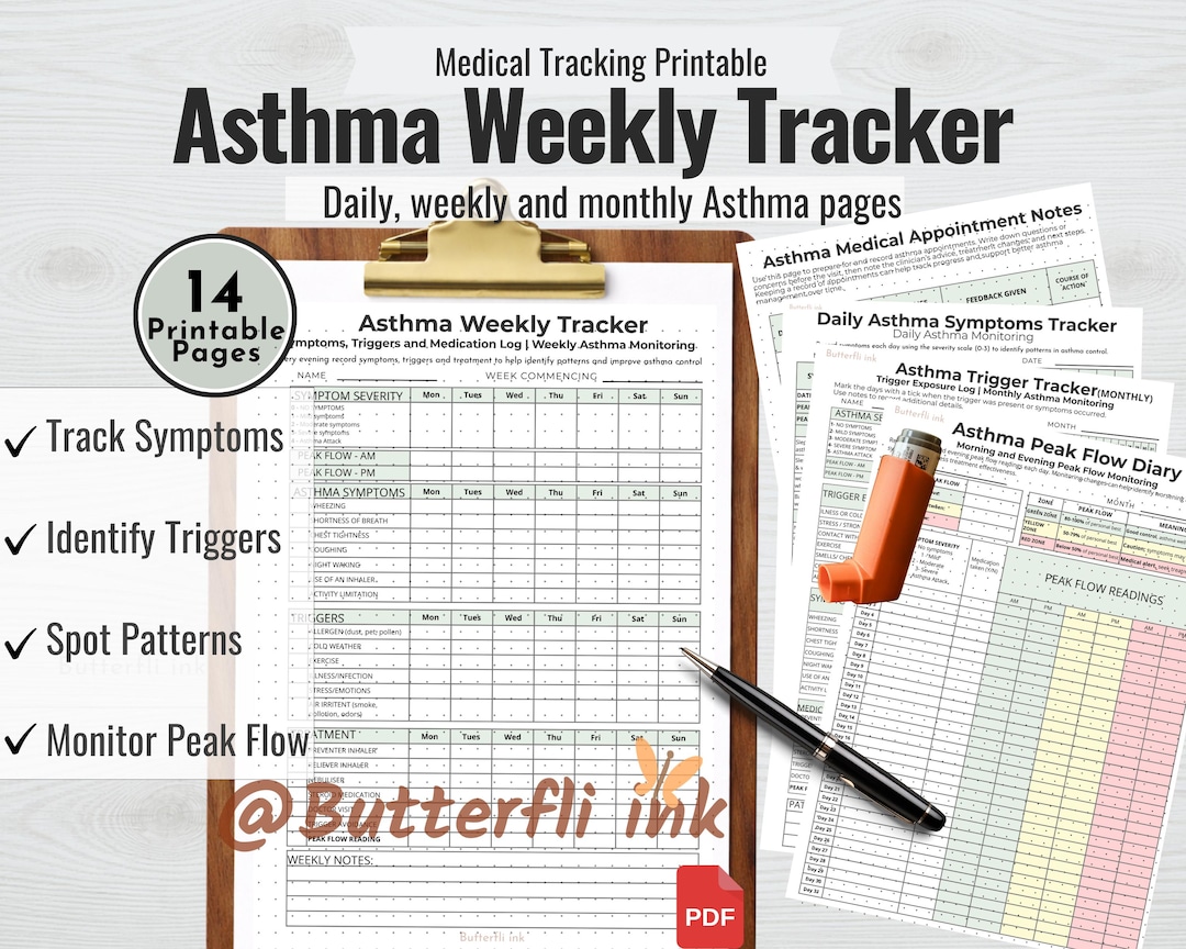 Asthma Weekly Tracker Printable | Asthma Symptom & Trigger Log | Asthma ...