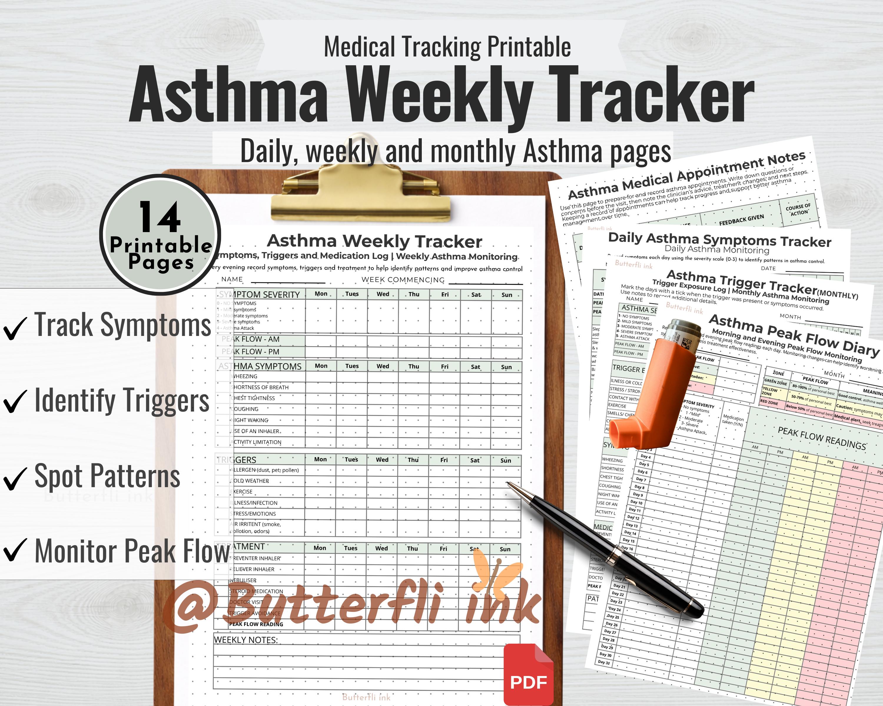 Weekly Trigger Log Asthma Weekly Tracker Printable | Asthma Symptom & Trigger Log | Asthma ...