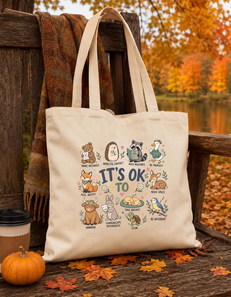 Autictic Turtle It's OK to Tote Bag, Neurodiversity Tote, Autism Acceptance Bag, Self ...