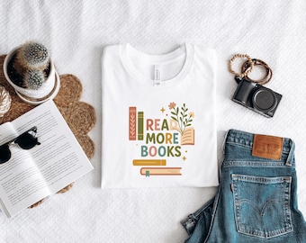 Lesen Sie mehr Bücher Shirt, Buch-Liebhaber-Grafik-T-Shirt, Lese-T-Shirt, Lesergeschenk, Literatur-Liebhaber-Shirt