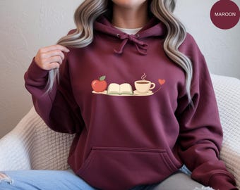 Bokinspirerad läsningstua, bokälskartröja, Apple-bokkaffedesign, estetisk läsargåva, minimalistisk bokinspirerad hoodie