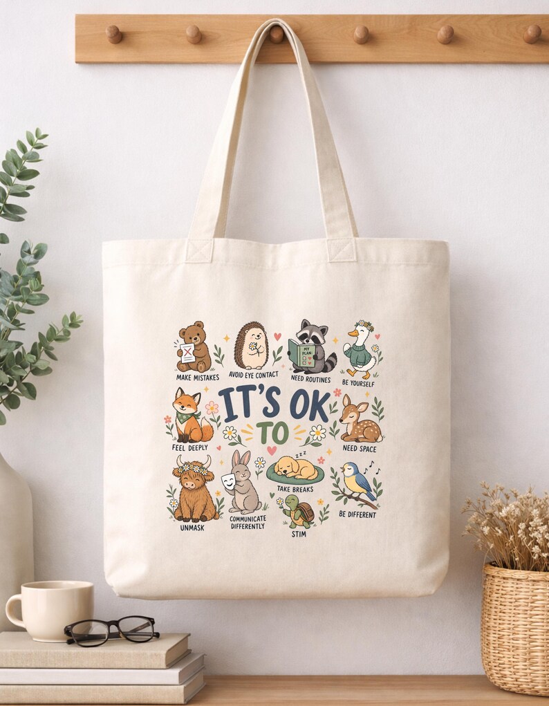 Autictic Turtle It's OK to Tote Bag, Neurodiversity Tote, Autism Acceptance Bag, Self ...