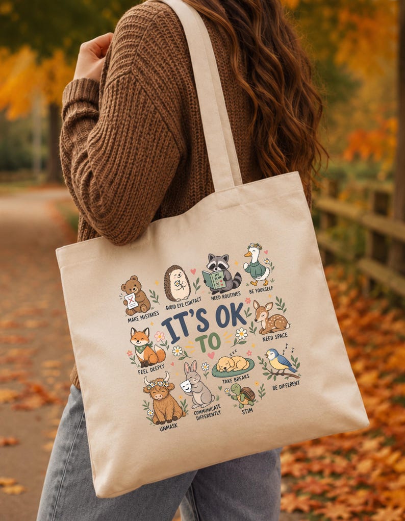 Autictic Turtle It's OK to Tote Bag, Neurodiversity Tote, Autism Acceptance Bag, Self ...