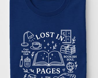 Lost in Pages leesgrage shirt, Gildan 5000 Reading T-shirt, esthetic Book Lover Tee, Cottagecore Reader cadeau, literair grafisch T-shirt